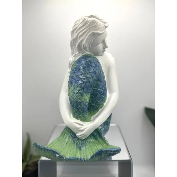 Hand Painted Mermaid Sculpture Figurine Nautical Home Decor - Picture 5 of 8